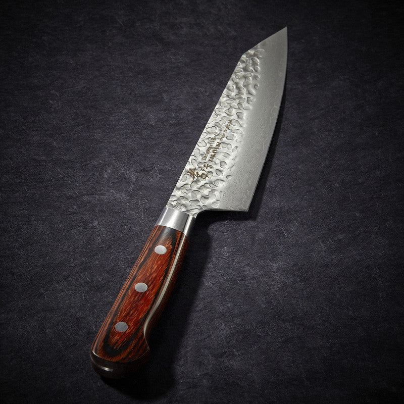Kengata Santoku mes, 33-laags gehamerd Damast lemmet 160 mm