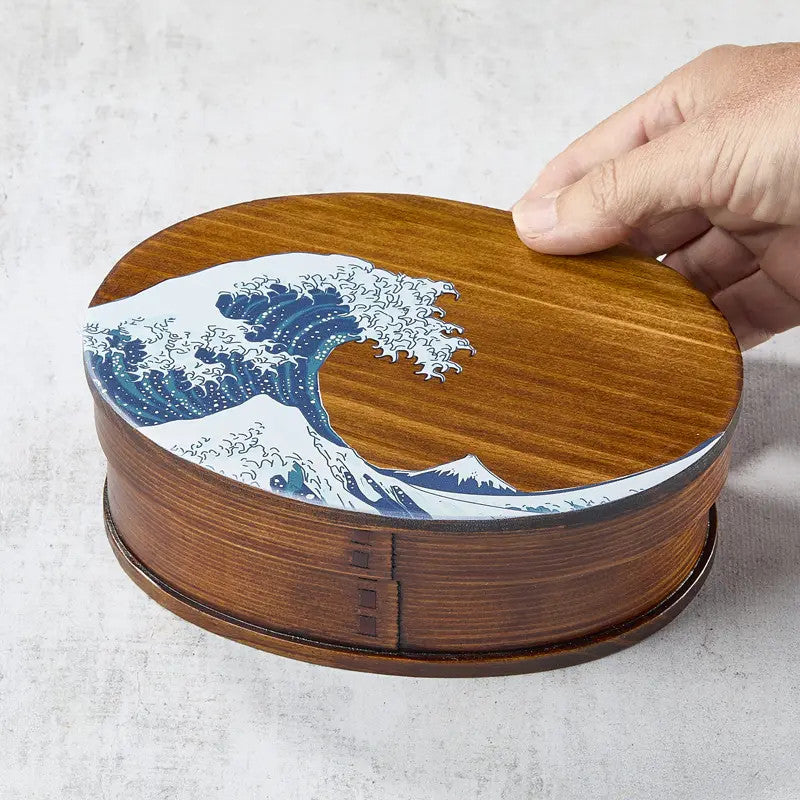 Bento box em madeira de cedro lacada com motivo Hokusai, 700 ml, 18013568 mm