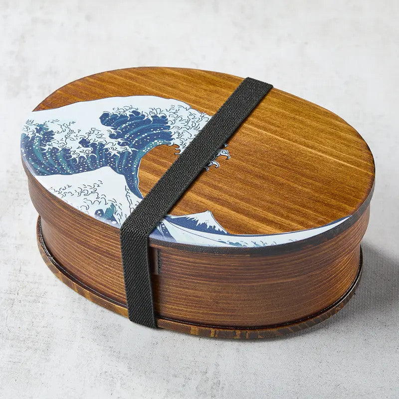 Bento box de madeira de cedro lacada motivo Hokusai, 700 ml, 18013568 mm