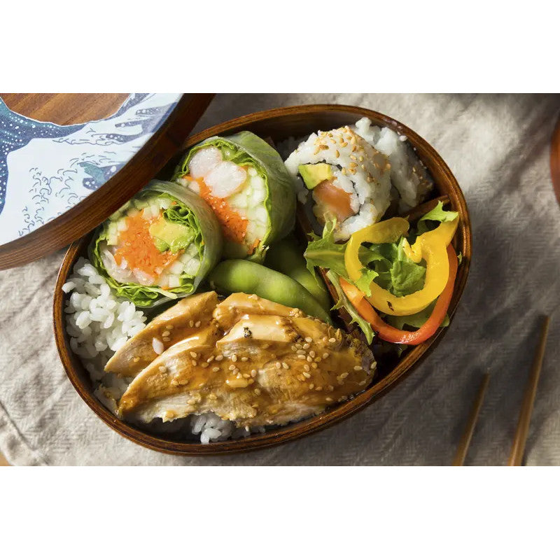 Bento box de madeira de cedro lacada motivo Hokusai, 700 ml, 18013568 mm