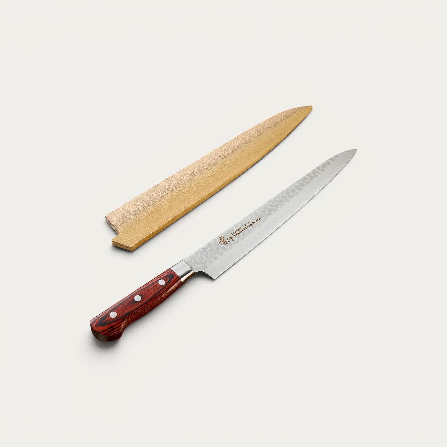 Slicer knife, 33-layer hammered Damascus blade 240 mm