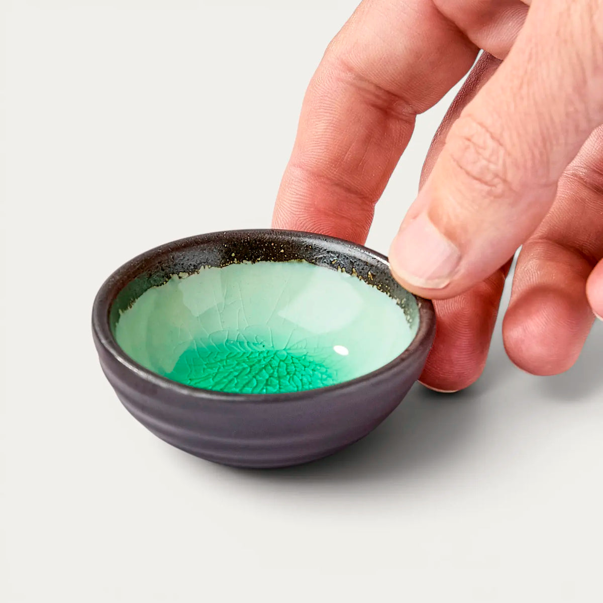 Coupelle céramique et verre émaillé -  Vert océan profond