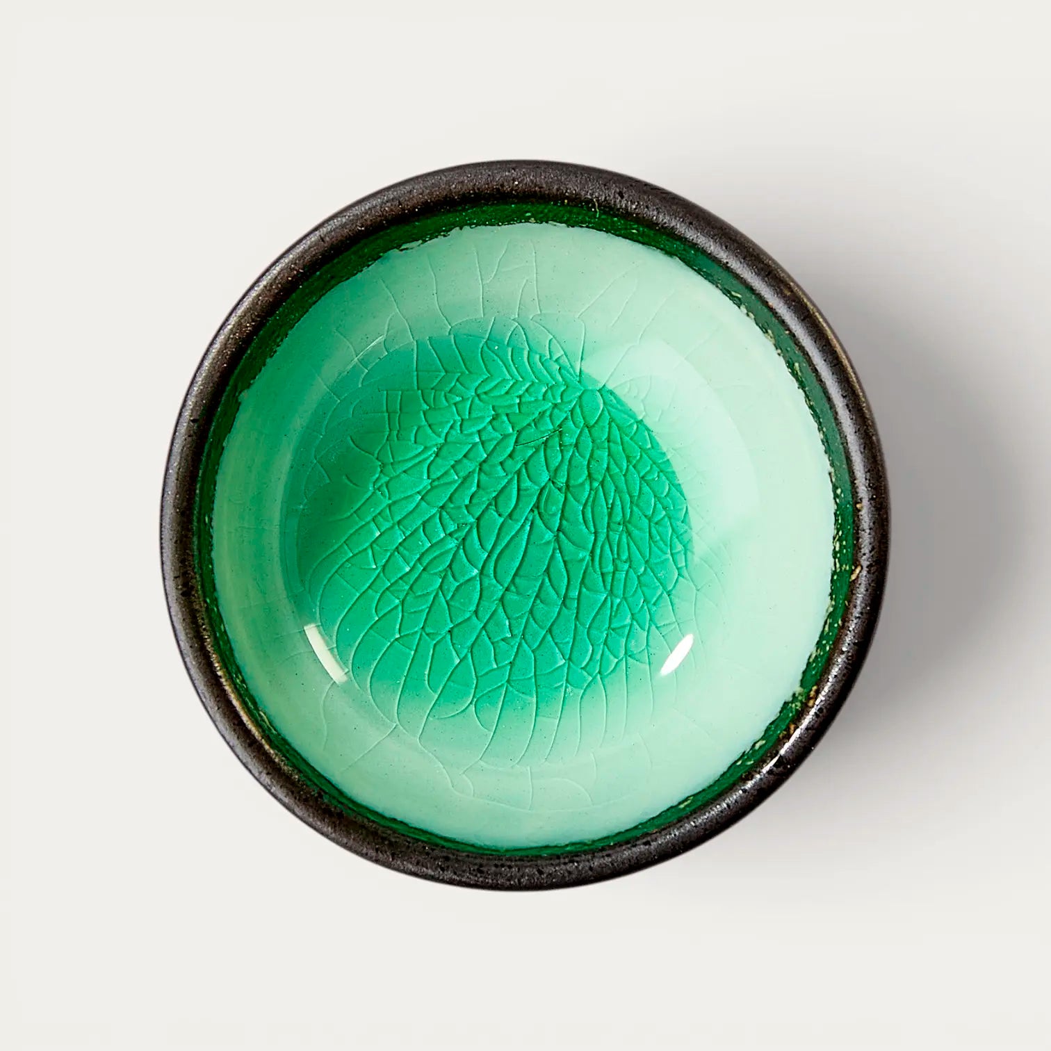 Tigela de cerâmica e vidro esmaltado - Verde oceano profundo