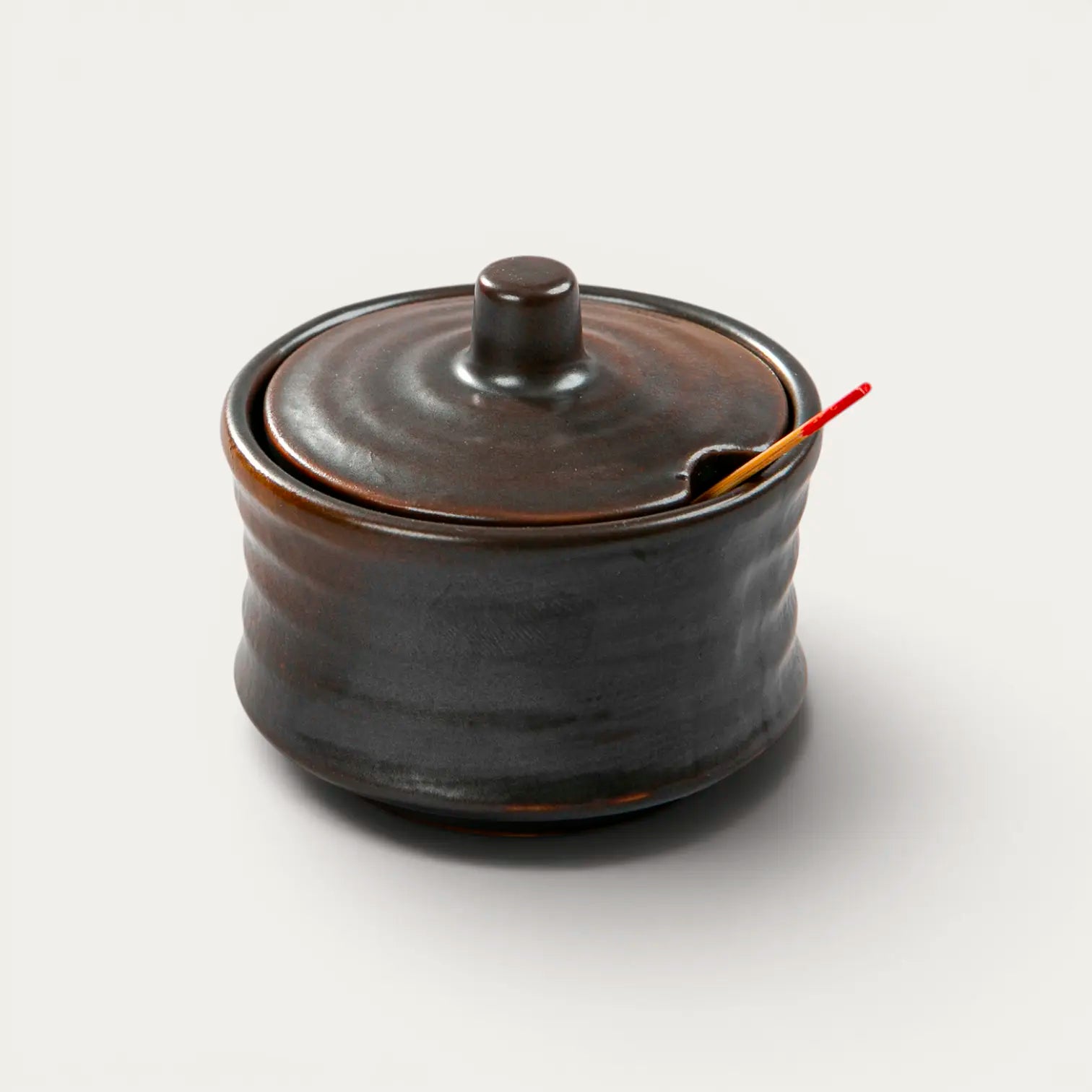 Pote para shichimi, karashi, especiarias, design Yakishime cilíndrico
