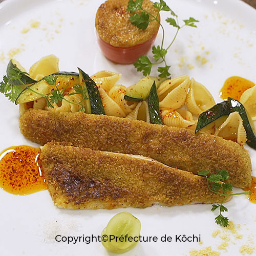 Recipe Sea bass fillets crusted with Kôchi yuzu and pistachio